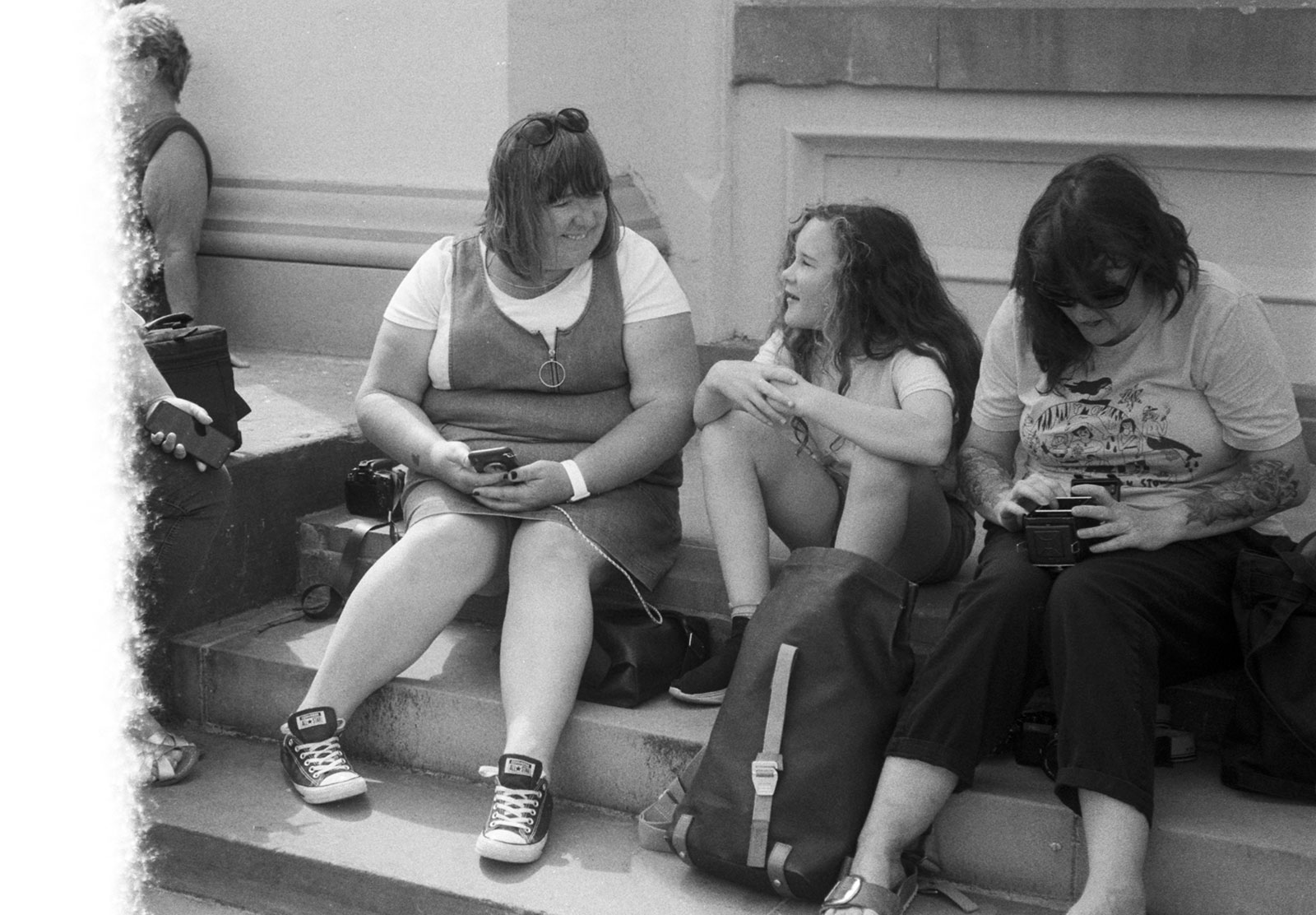 People sat on step