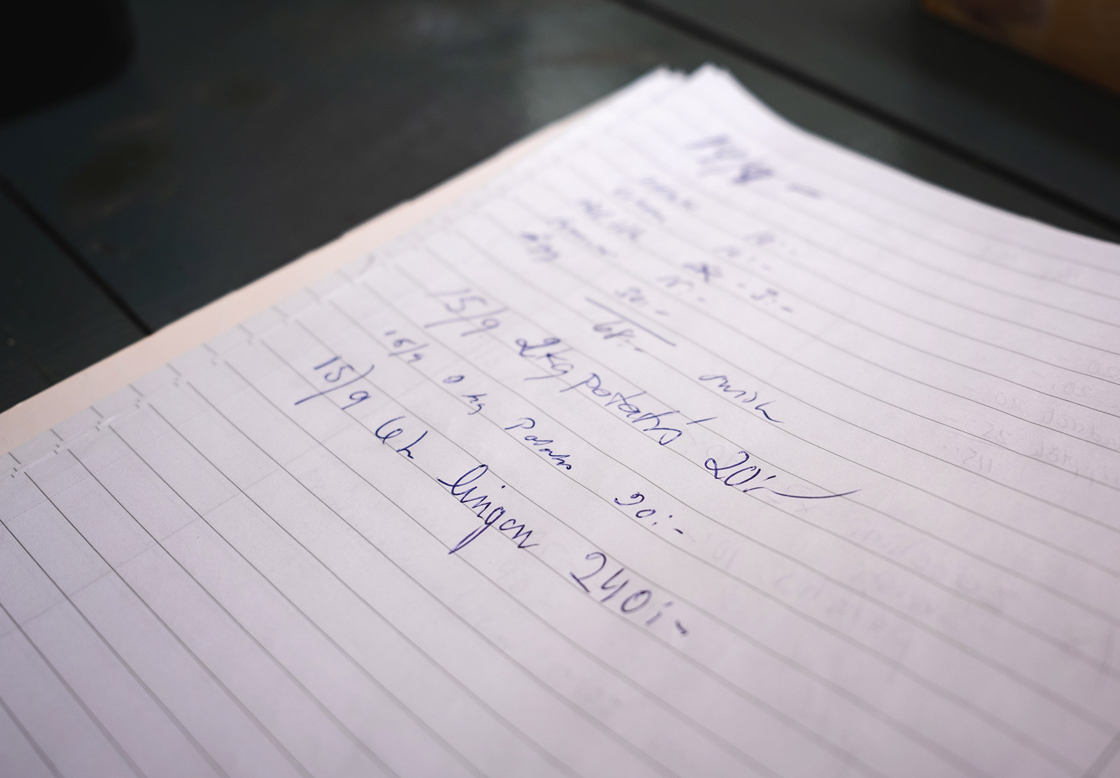Handwritten list