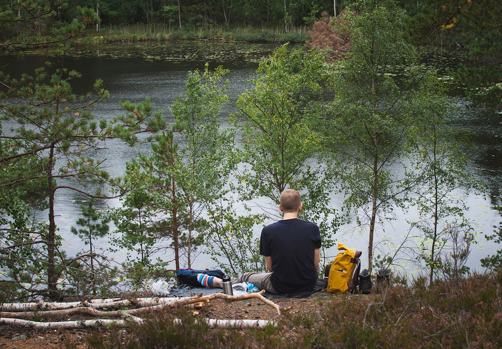 Man looking over lake