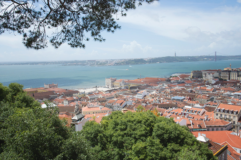 View over rooftops and the ocean