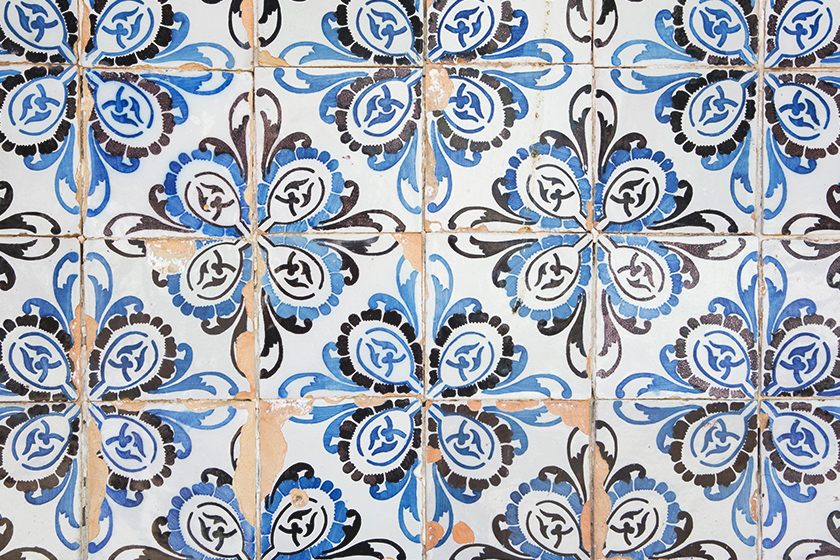 Blue and black floral tiles