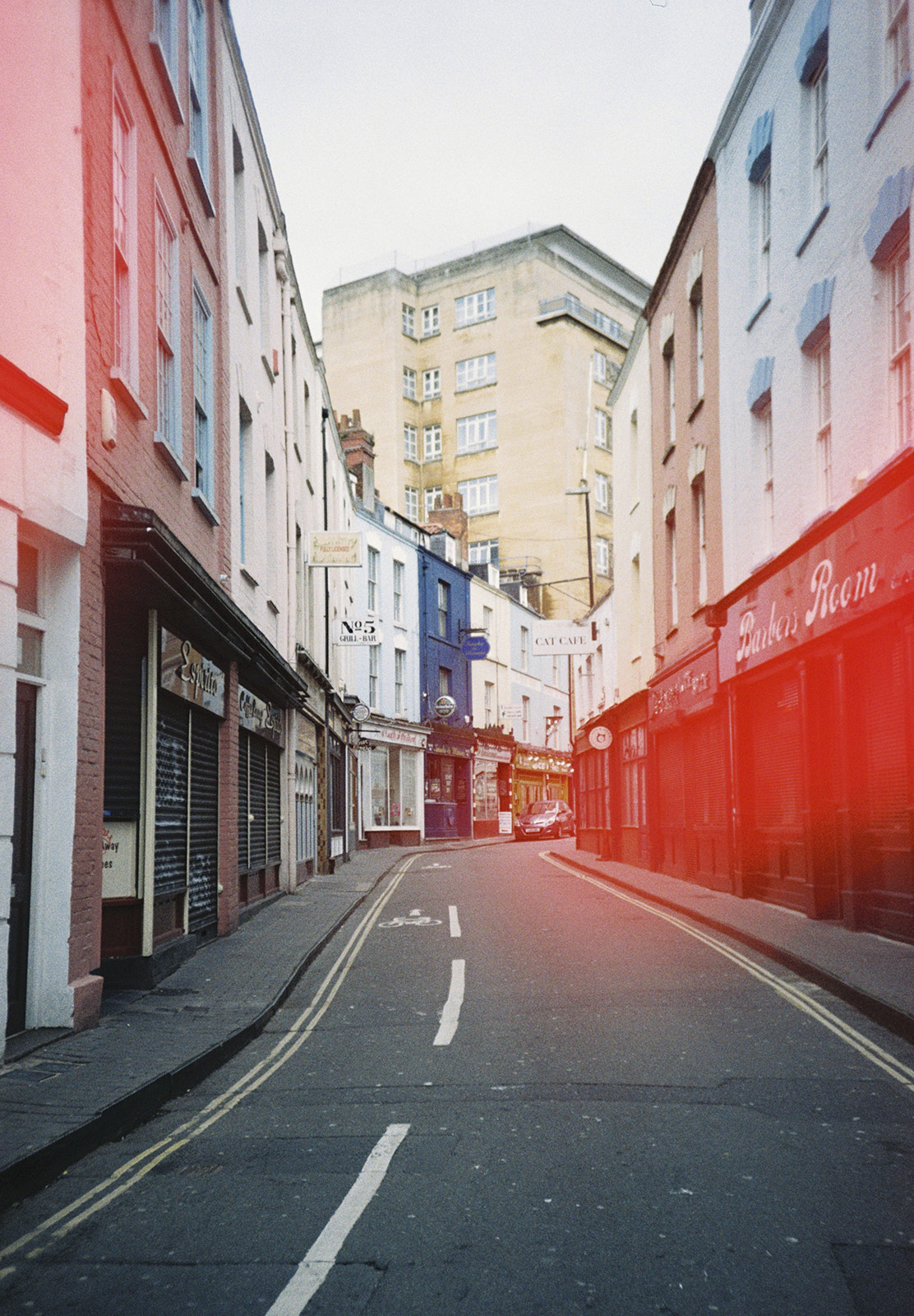 Colourful buildings along street