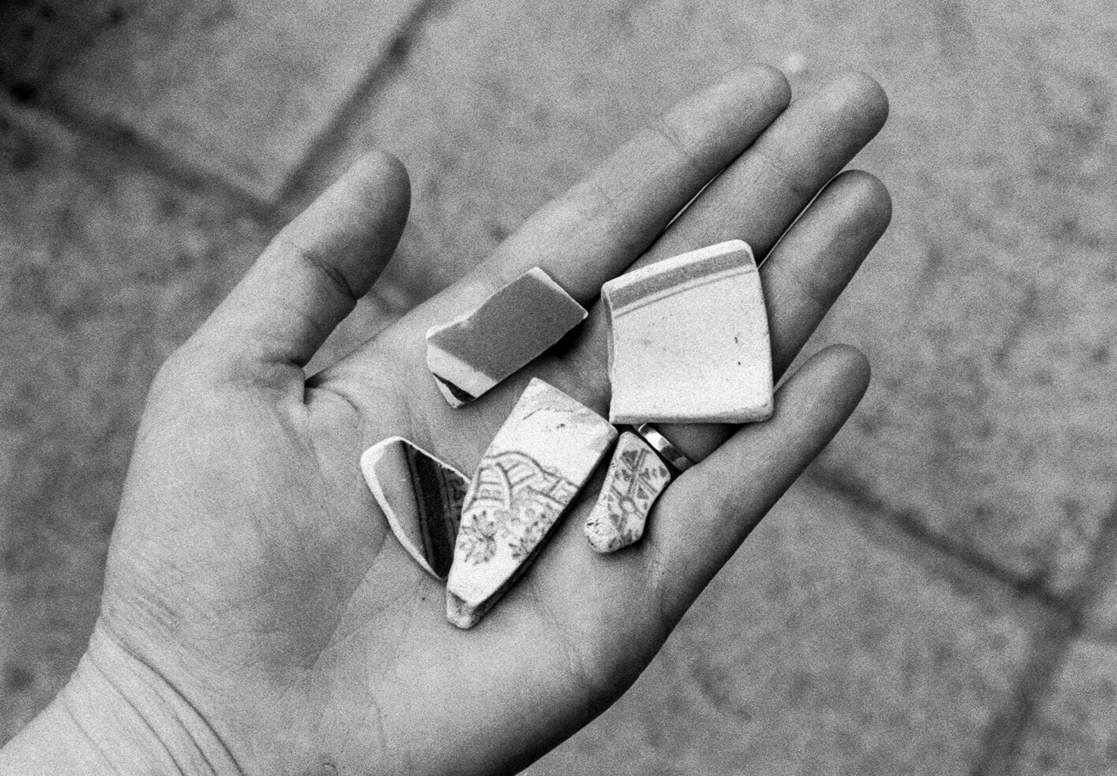 Broken crockery in hand