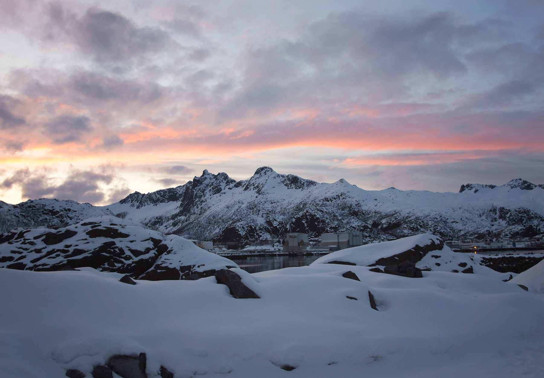 Lilac and pink sky over mountain