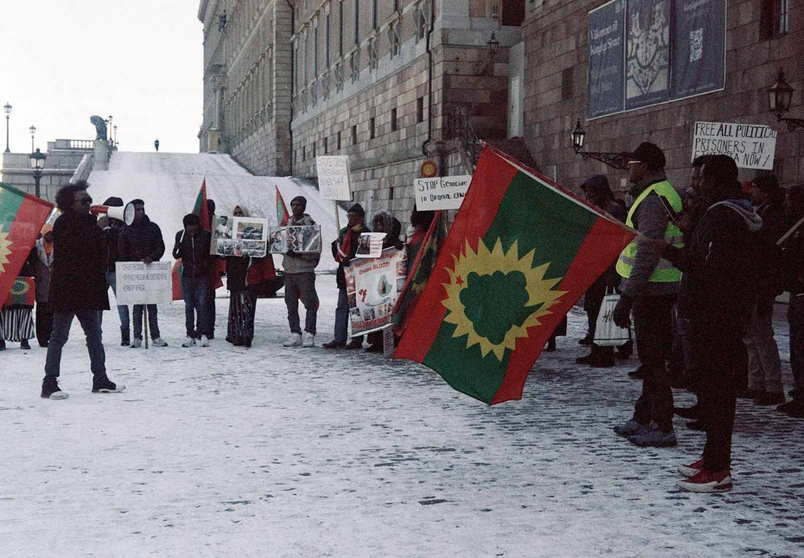 Protesters with flag