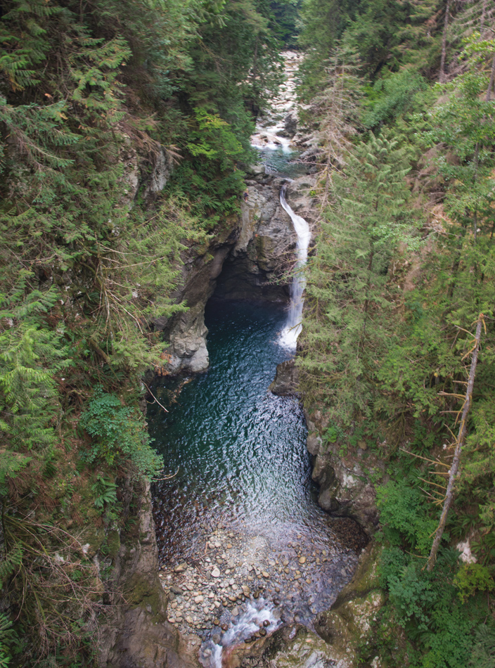 Trees, cliffs and pool below