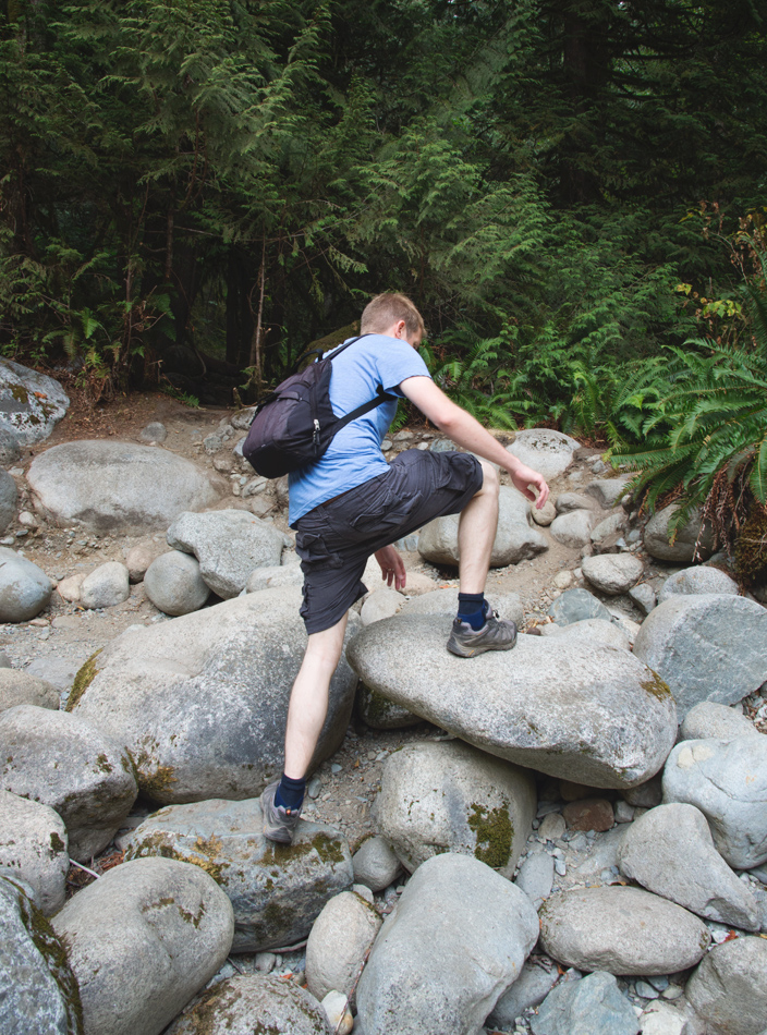Man hiking on rocks