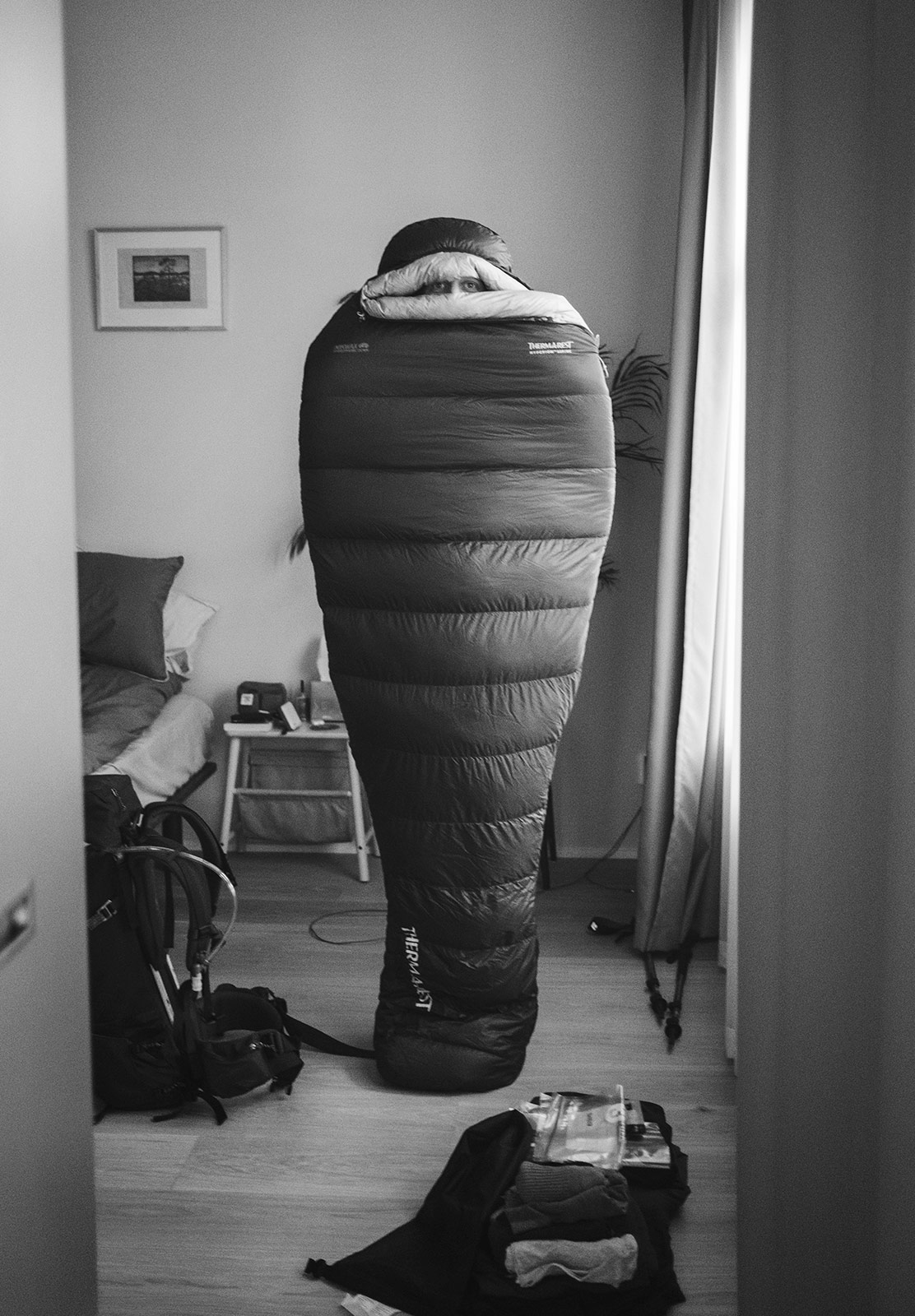 Man in sleeping bag
