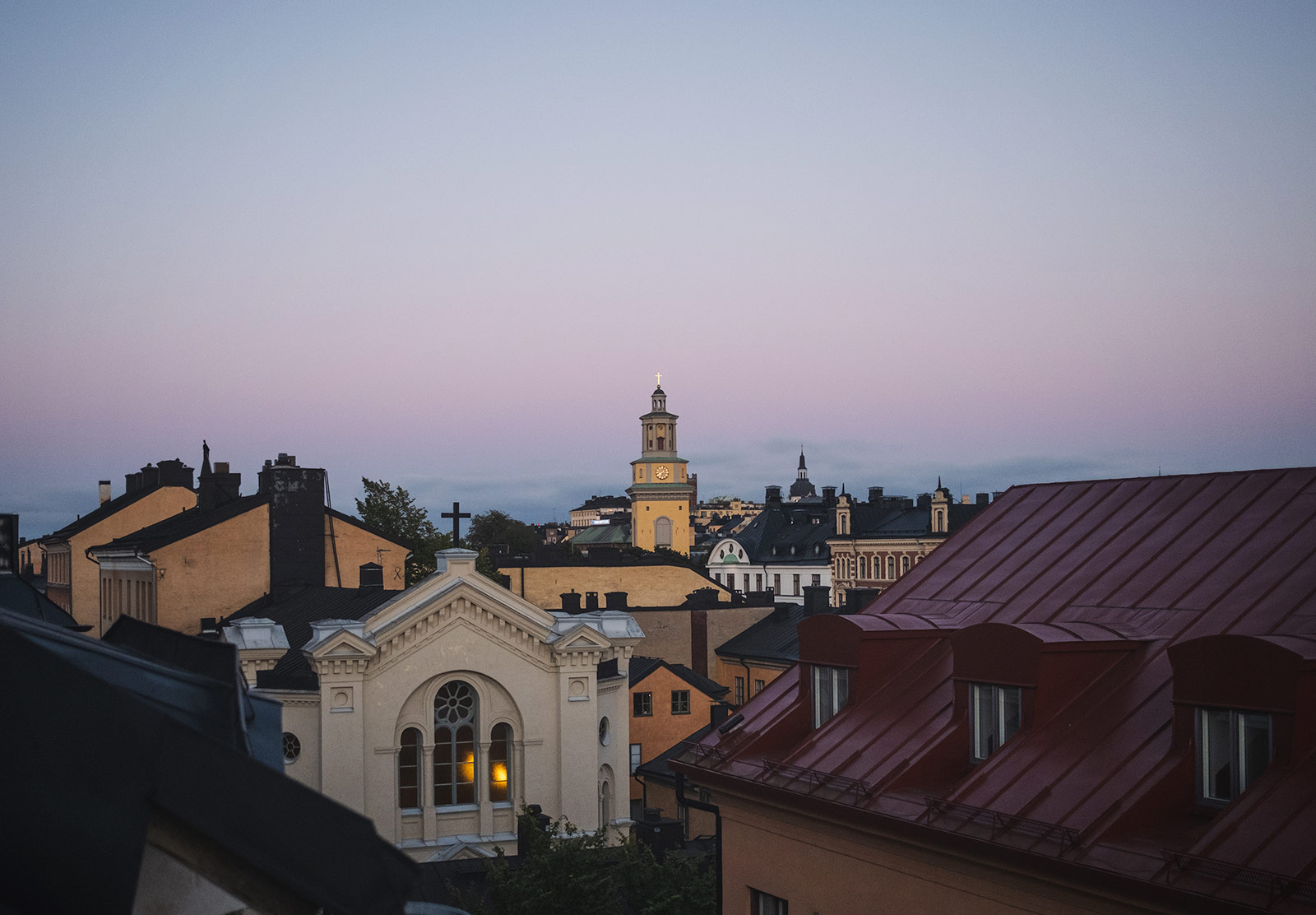 Church spire at sunset