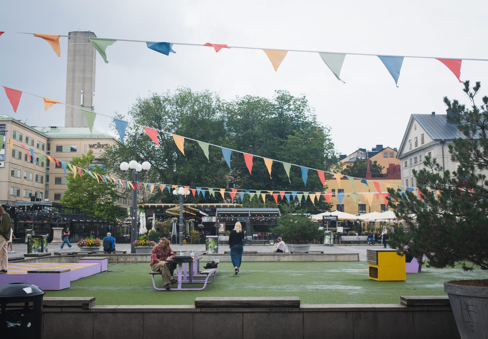 Colourful bunting over square