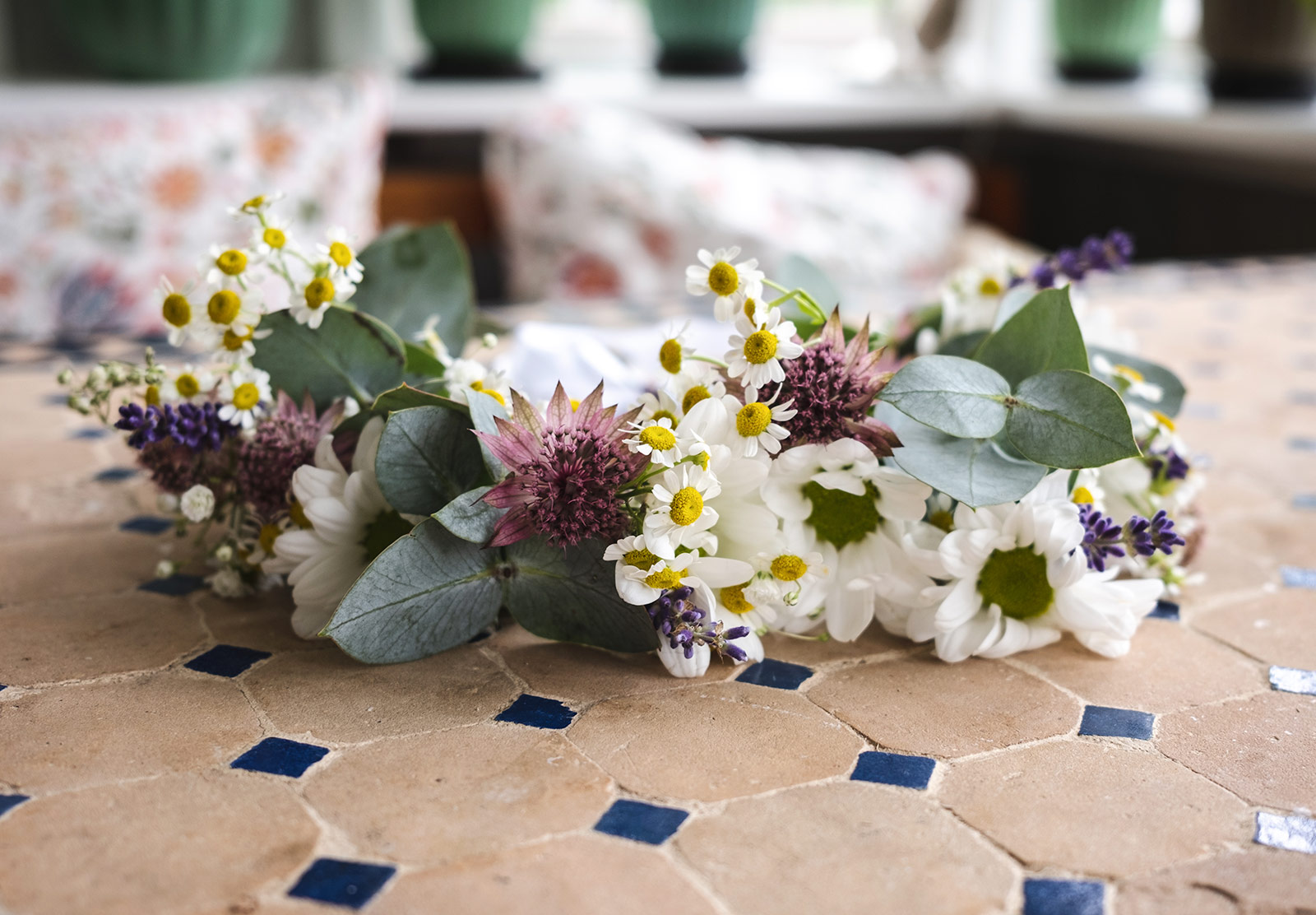 Flower crown on table