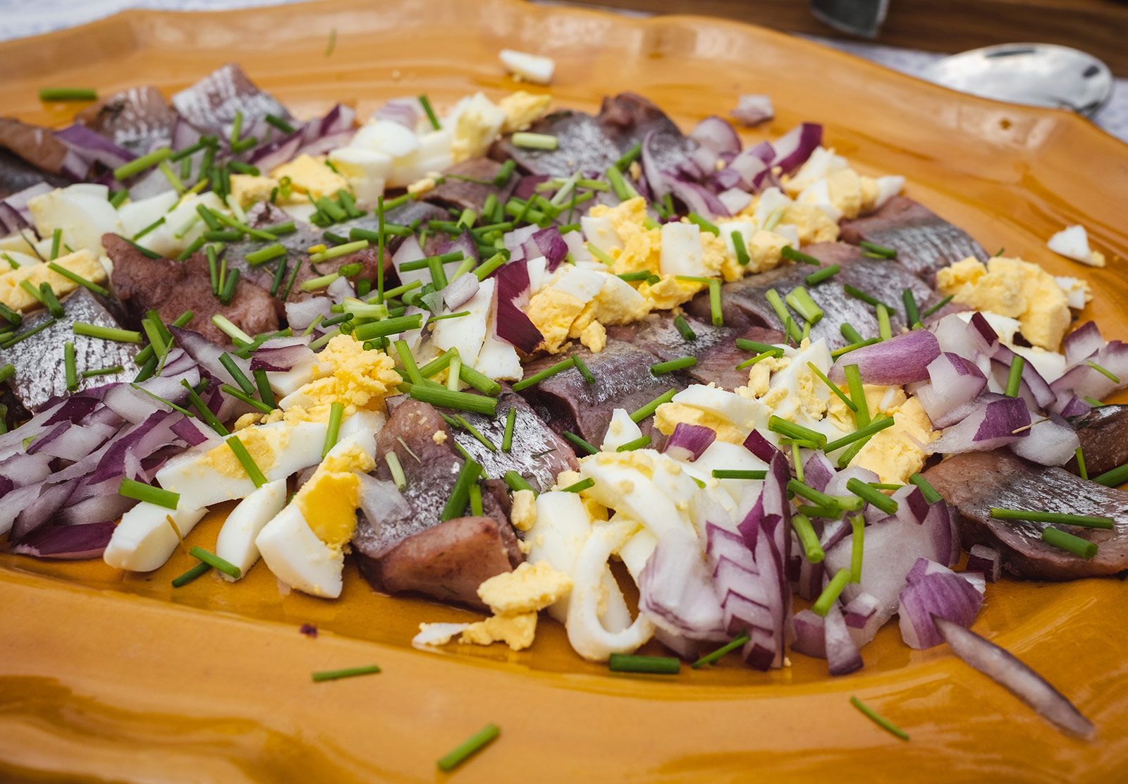 Pickled herring with egg and onion