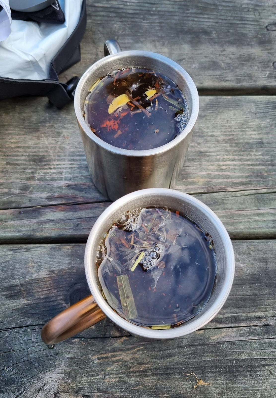 Cups of brewing tea