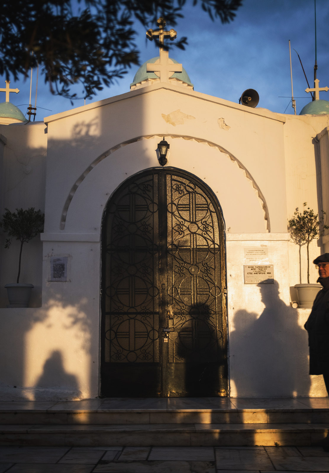 Sun shining on small chapel