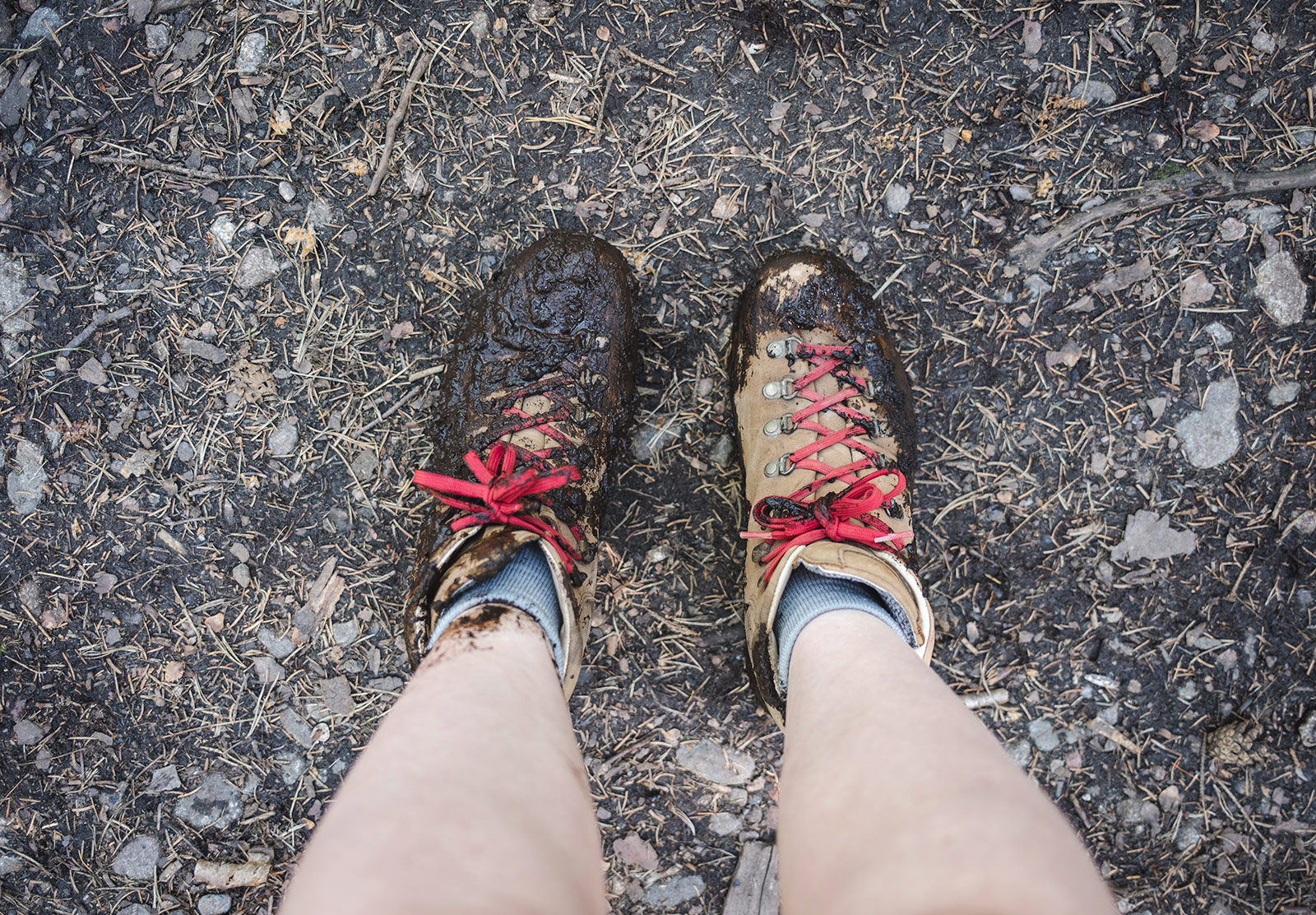 Muddy hiking boots