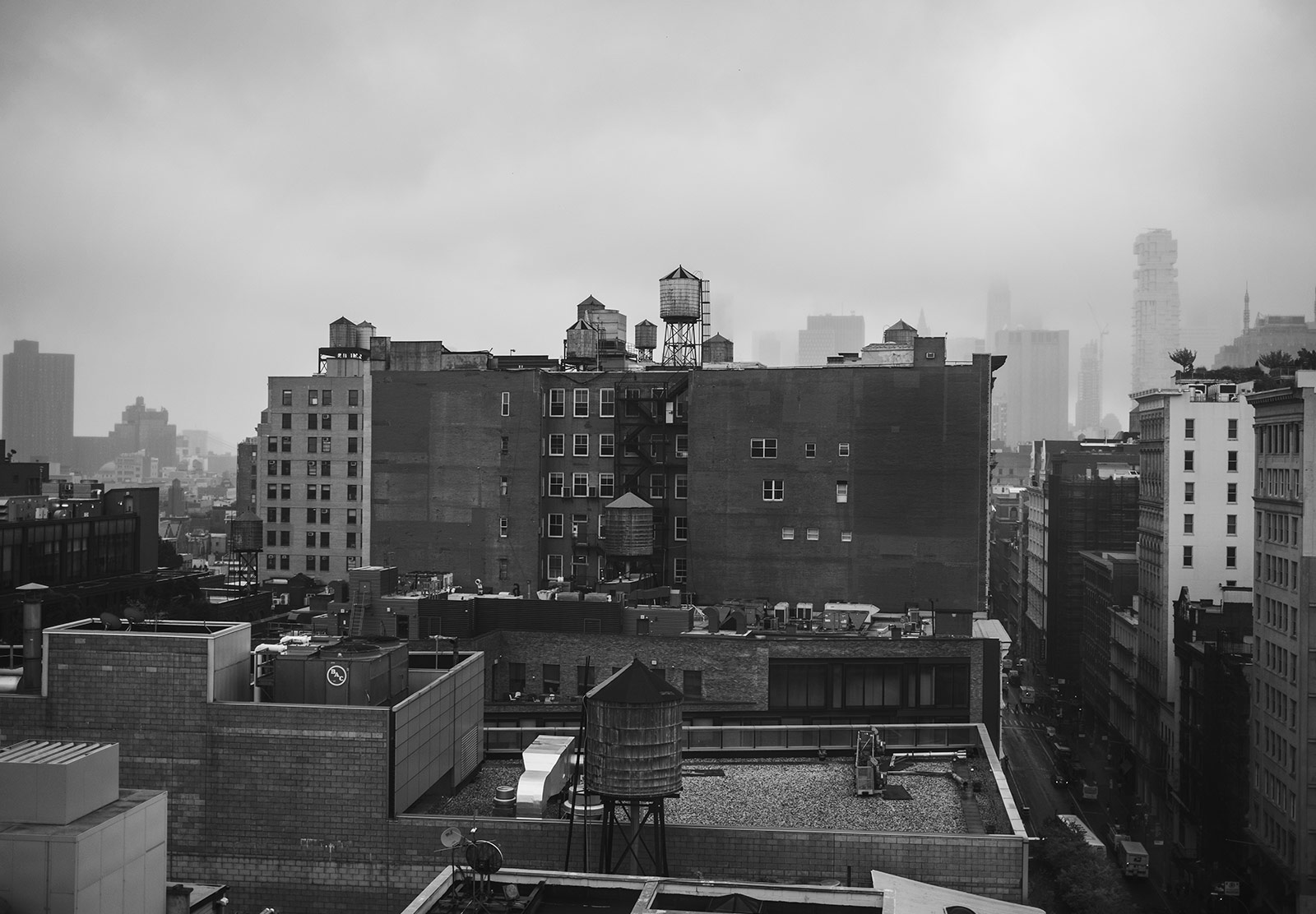 Buildings in mist