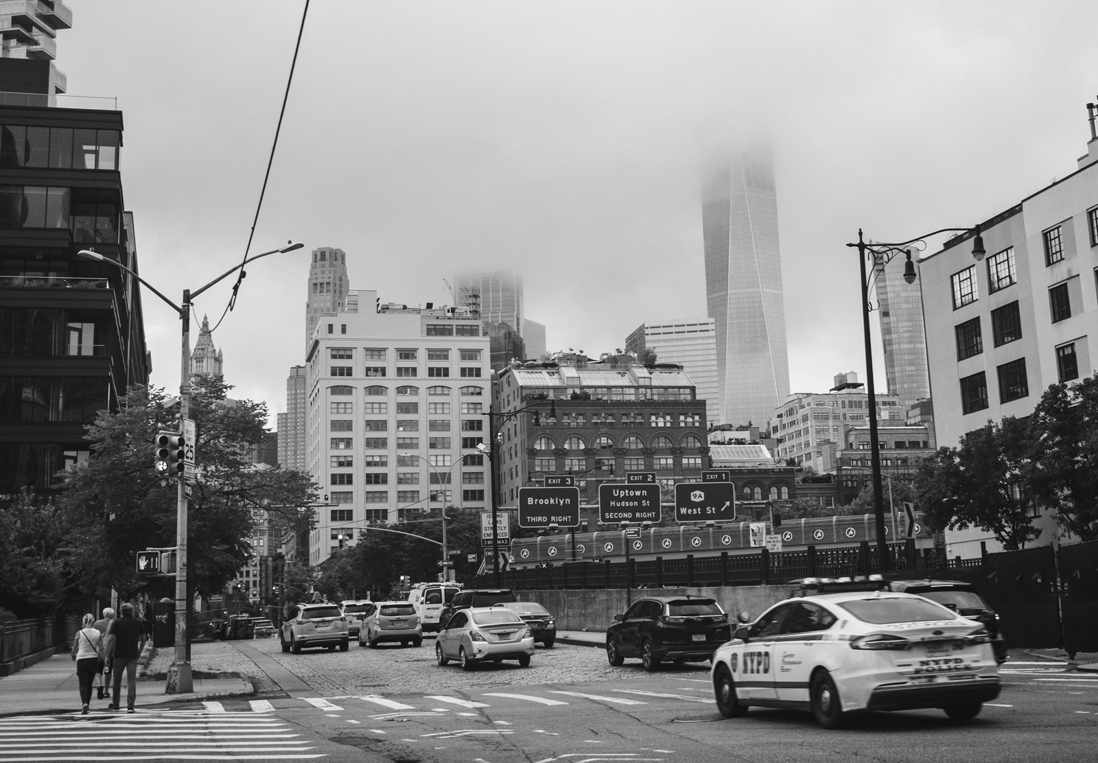 Fog hanging over building tops