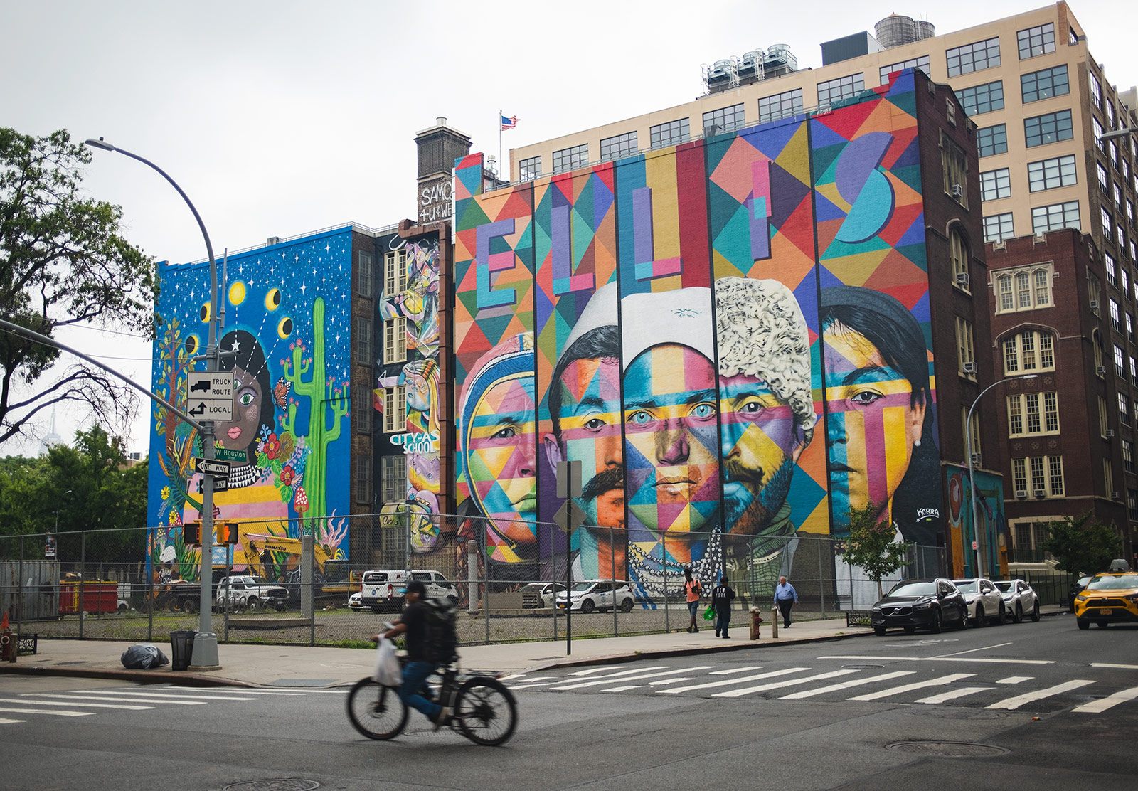 Faces painted on building