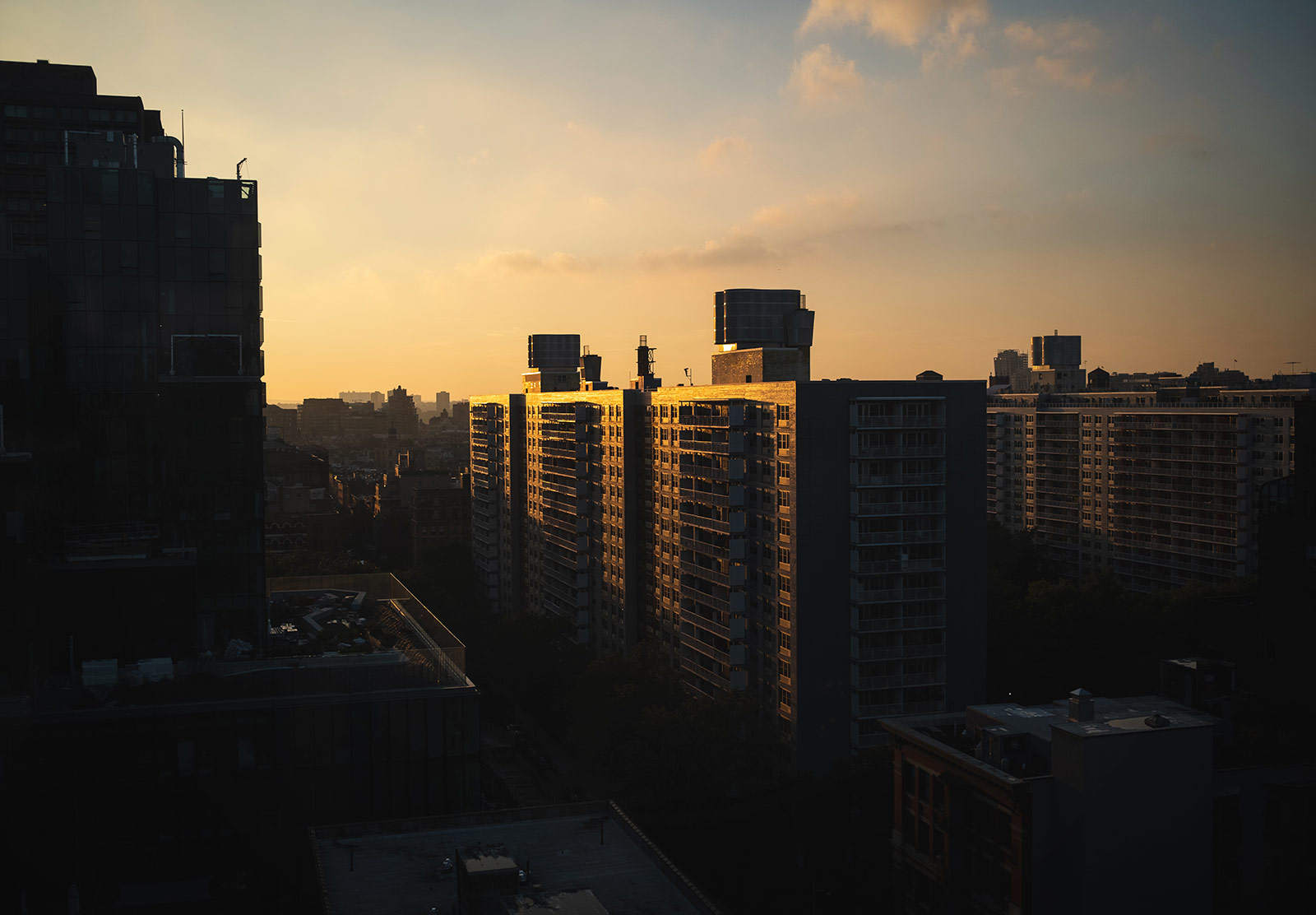 Golden glow on buildings