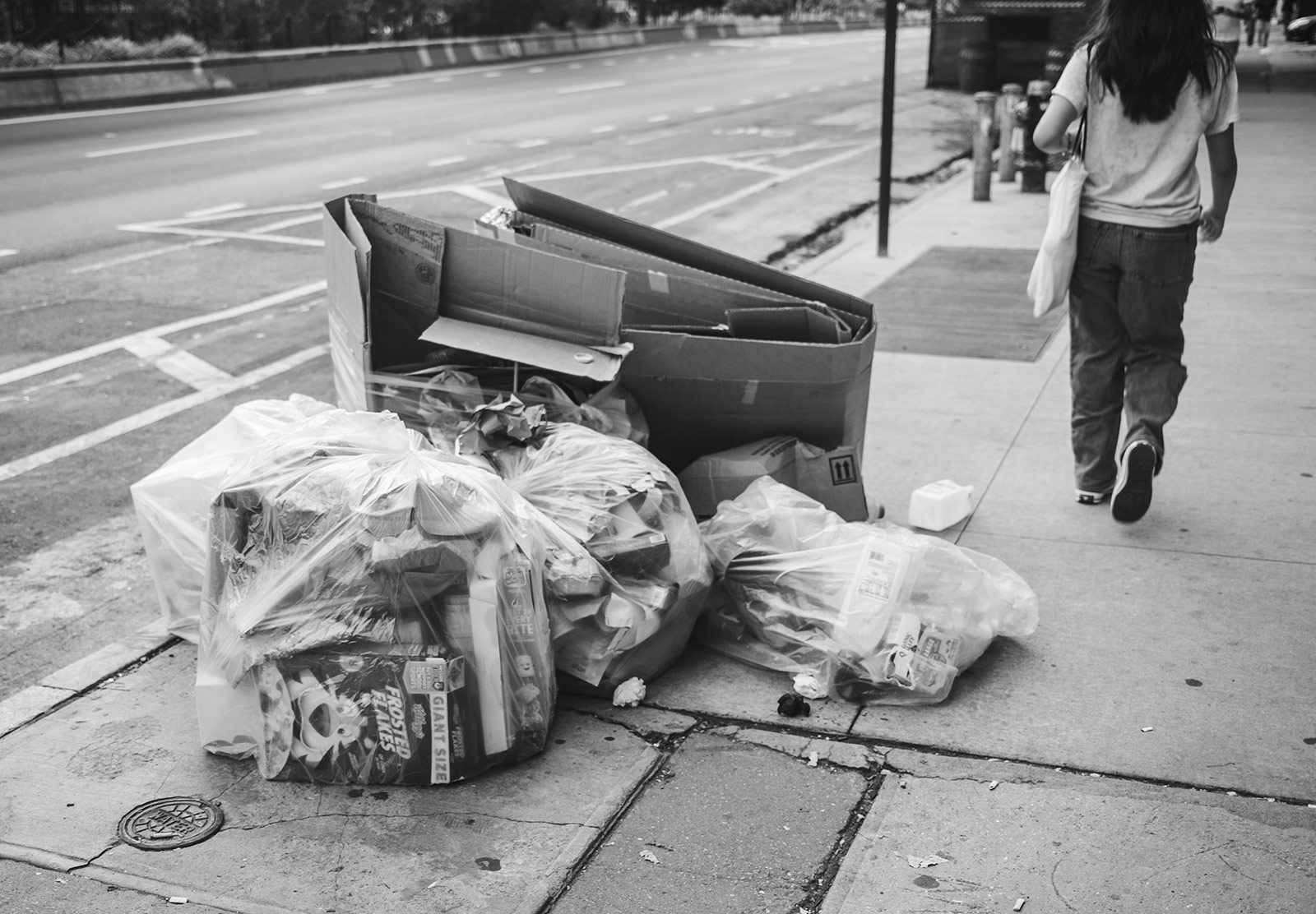 Bagged trash on the street