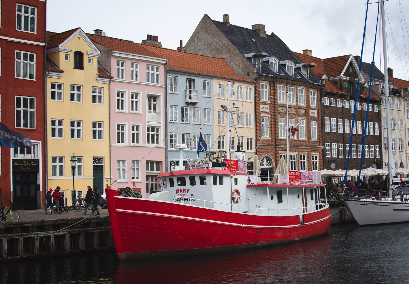 Boat and colourful buildings