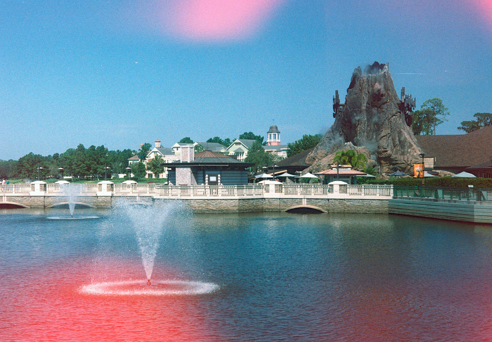 Fake volcano and water