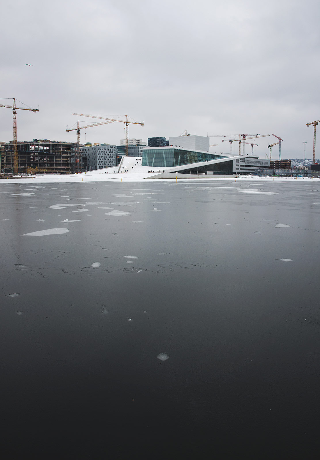 Frozen water and building
