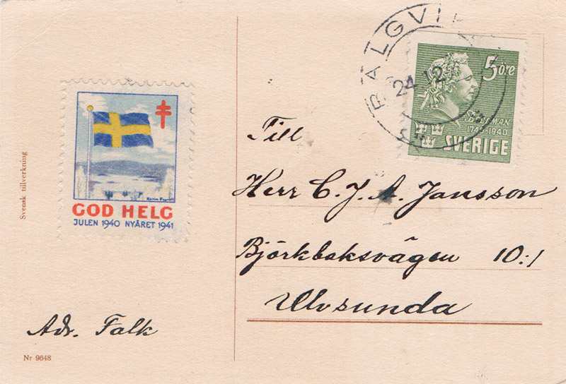 Address and Swedish stamp