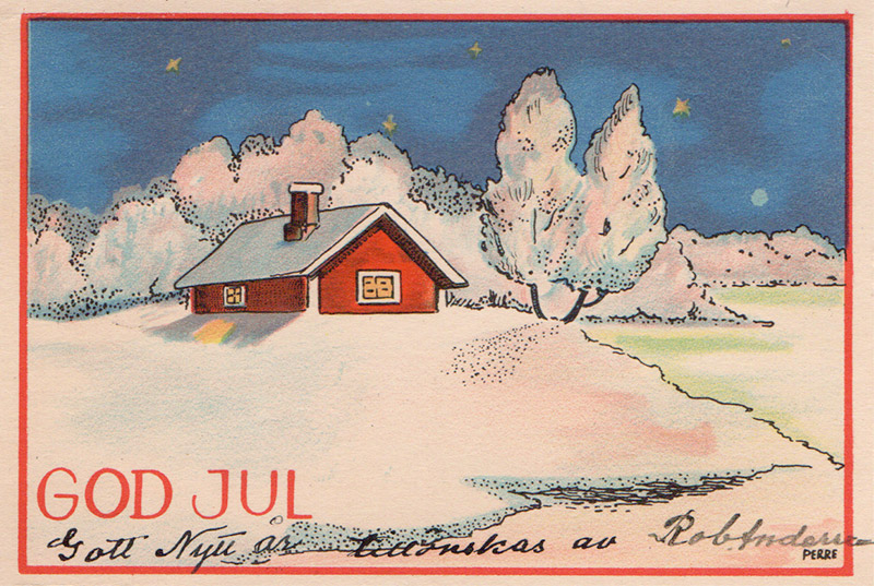 Red house in the snow