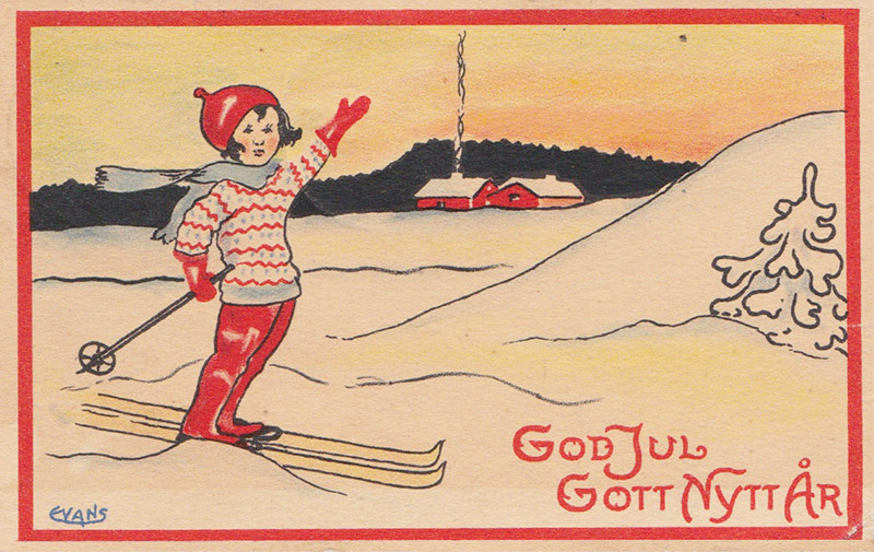 Illustration of a woman in skis
