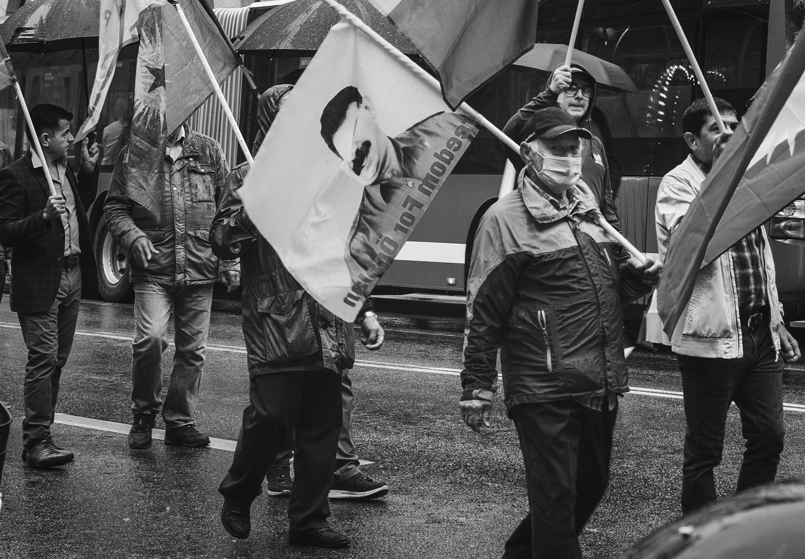 Protester in mask