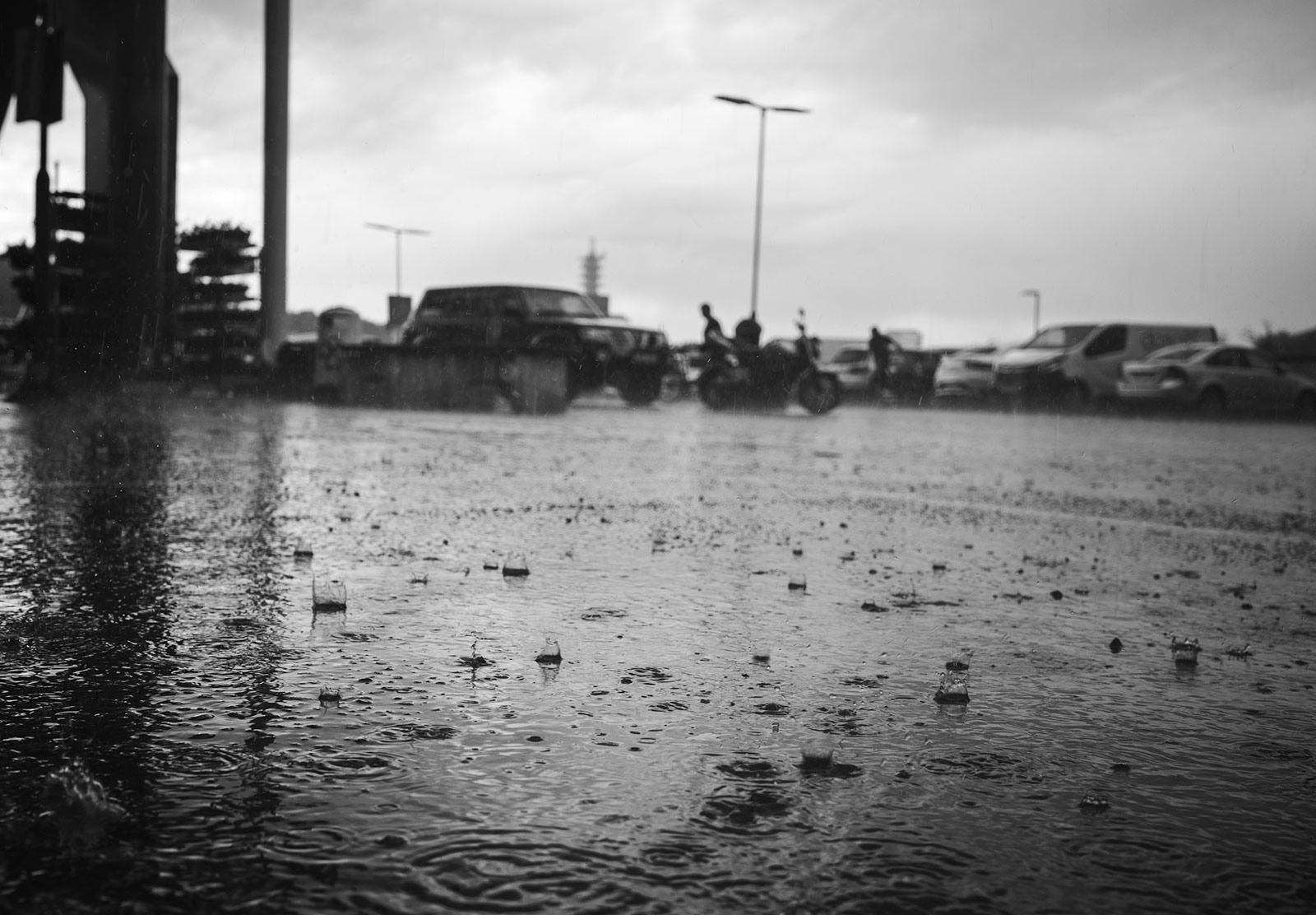 Raindrops in puddle