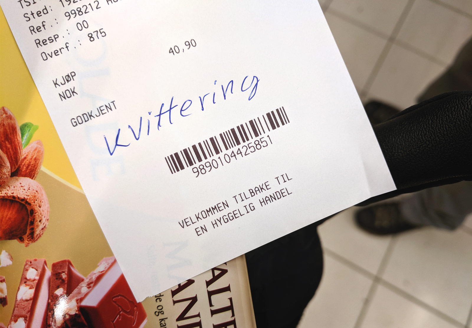 Receipt in hand
