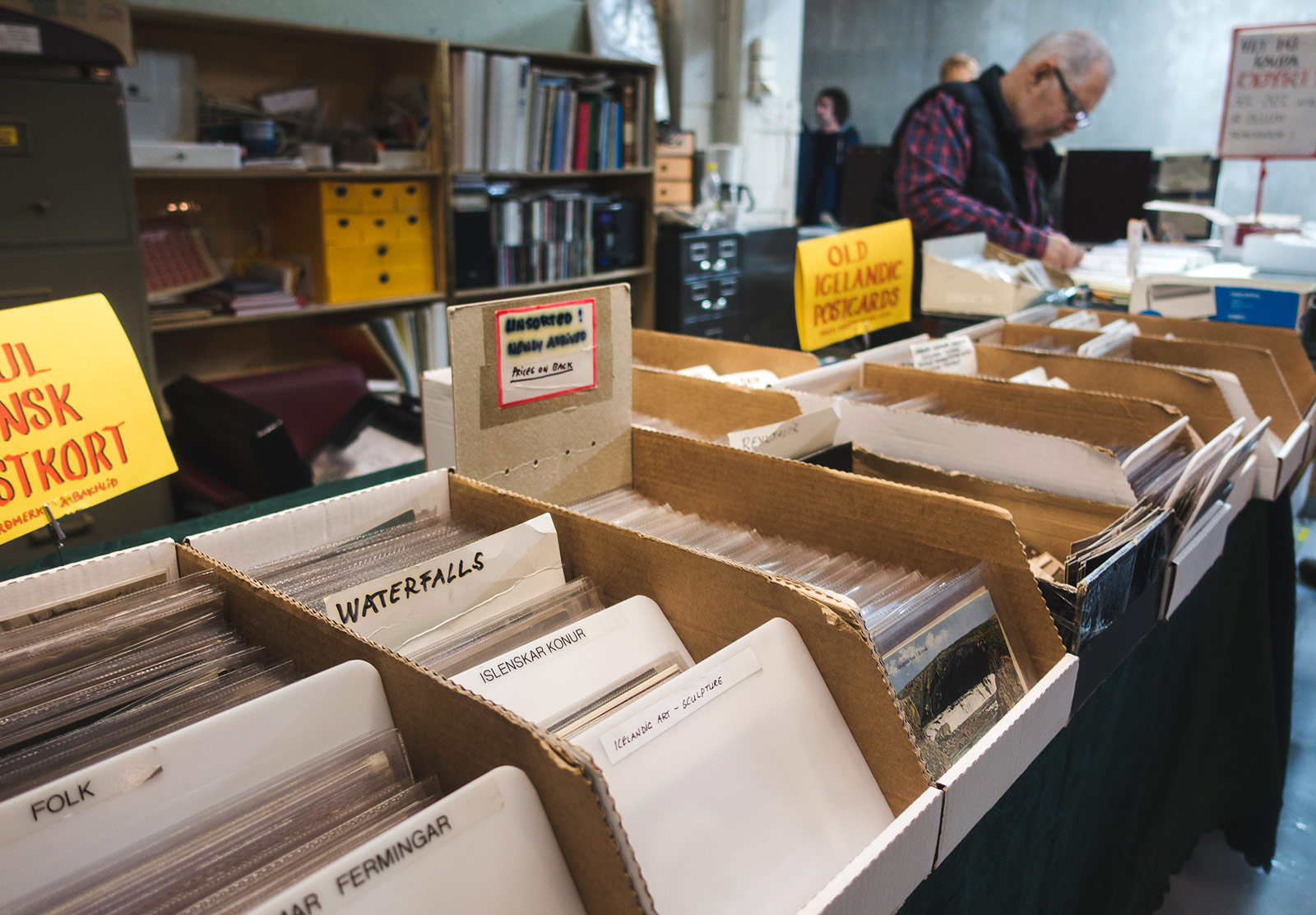 Boxes of postcards