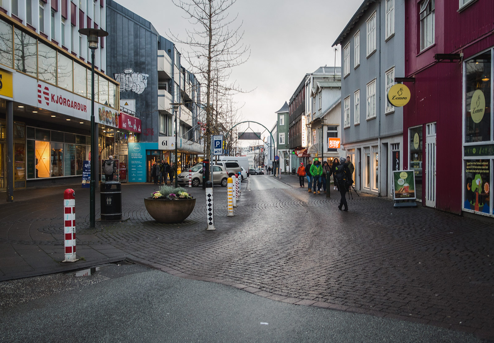 People walking along street