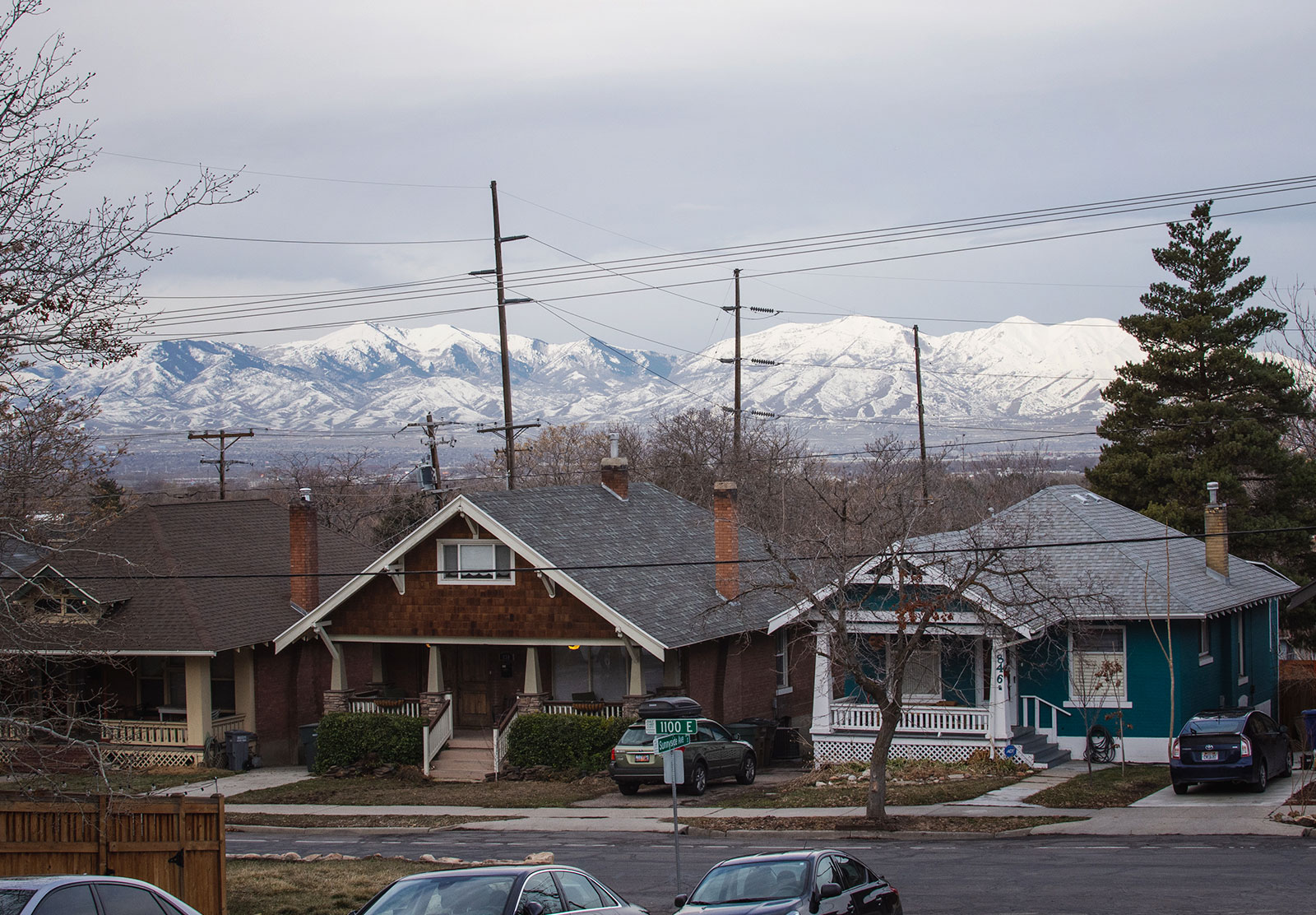 Mountains behind houses