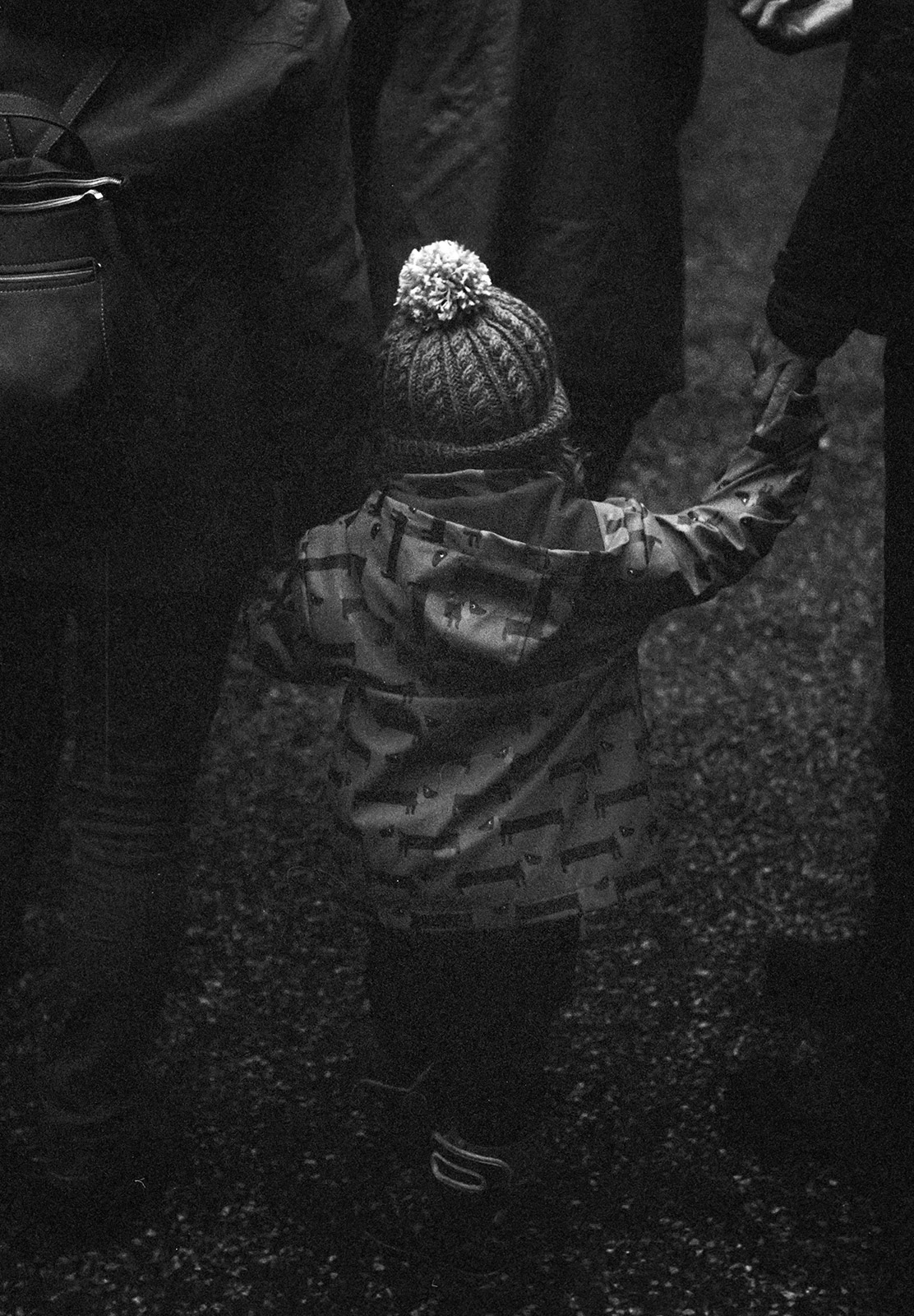Toddler in bobble hat