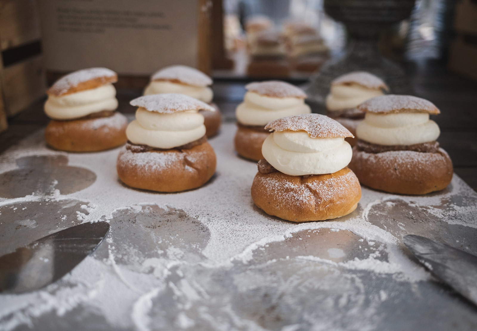 Tray of cream buns