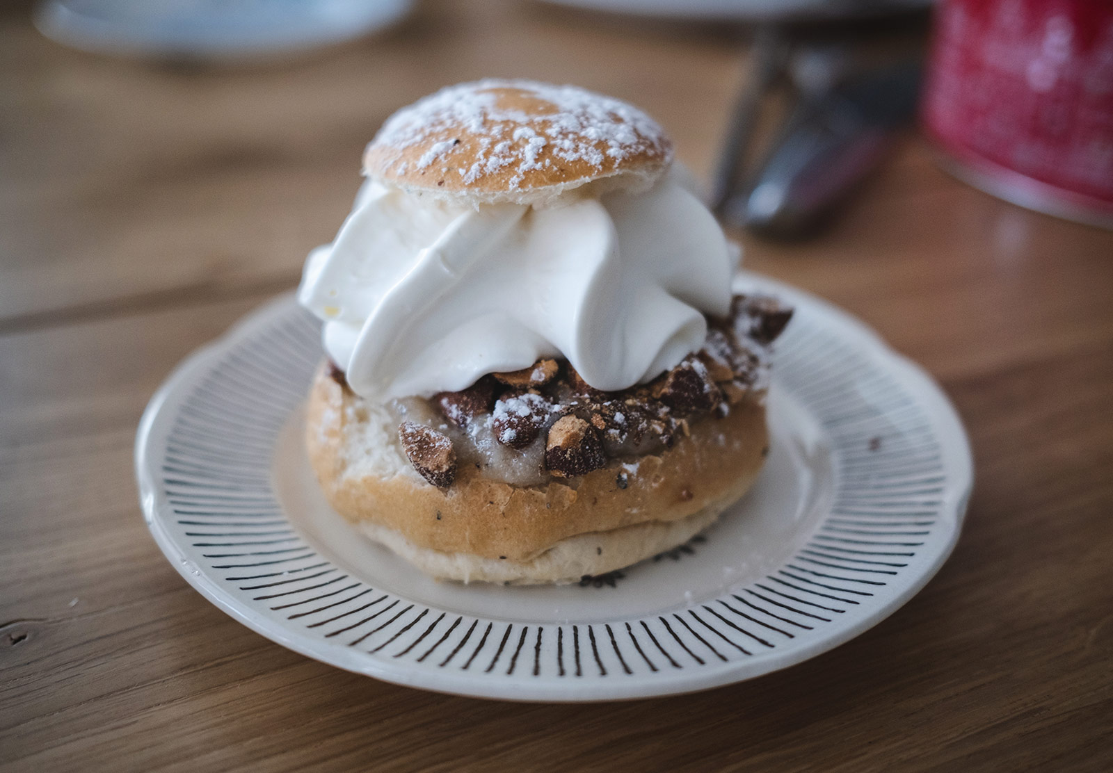 Cream bun on plate