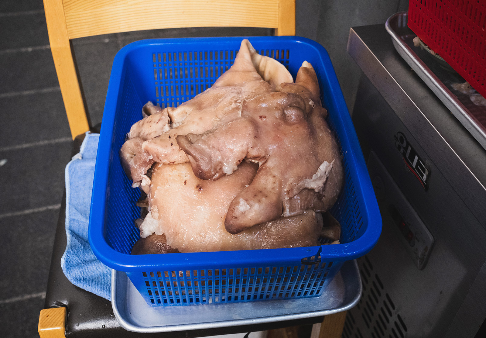 Basket of cooked pig faces
