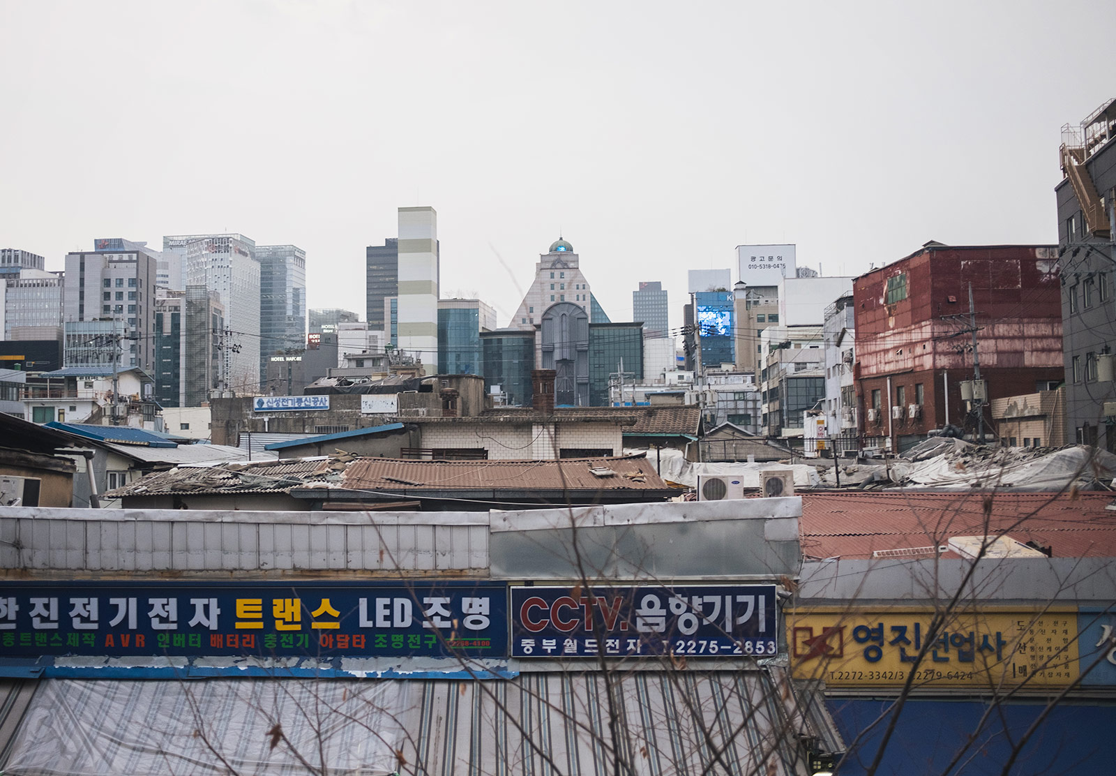 View over rooftops of different heights