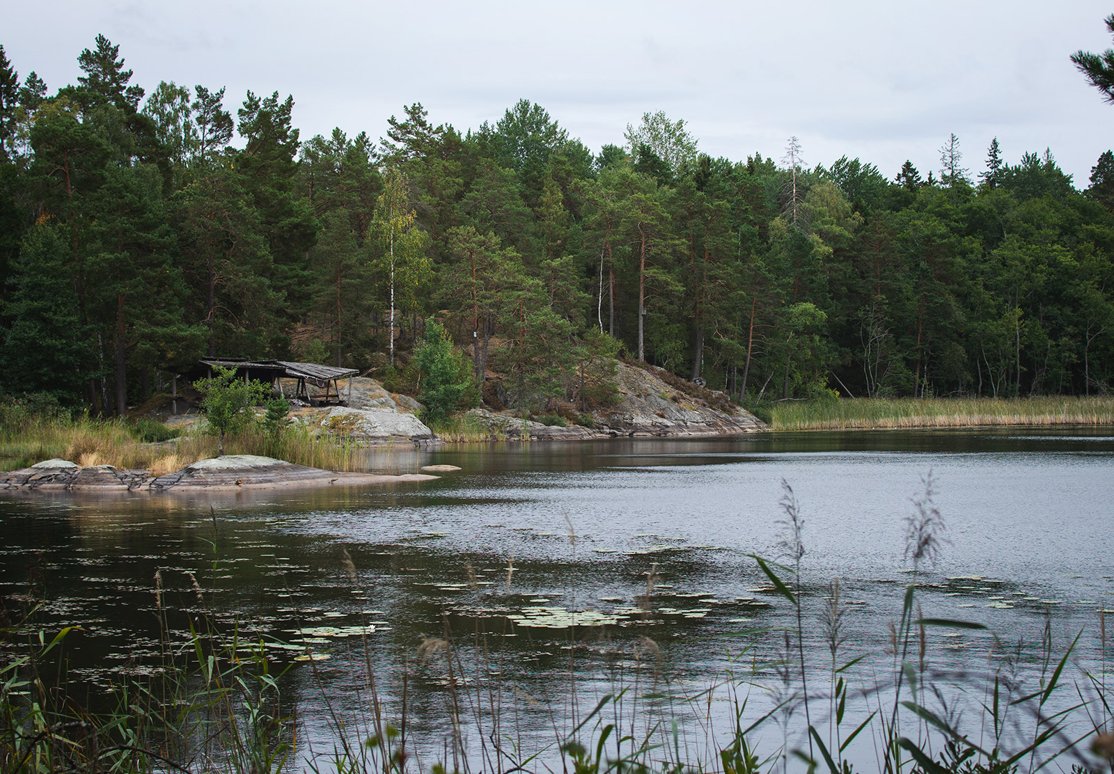 Wooden cabin on the shore