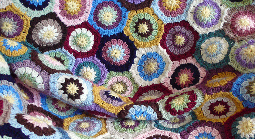 Coloured crochet hexagons