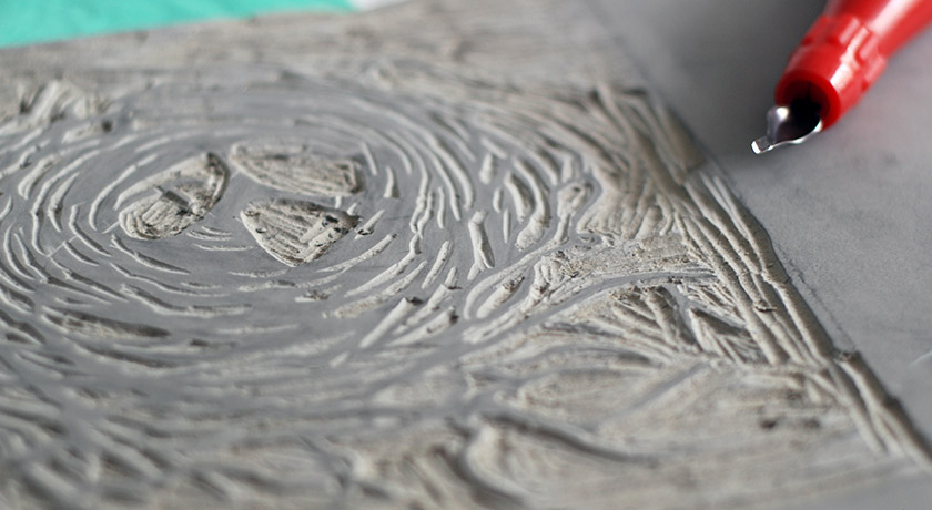 Bird's nest lino cut