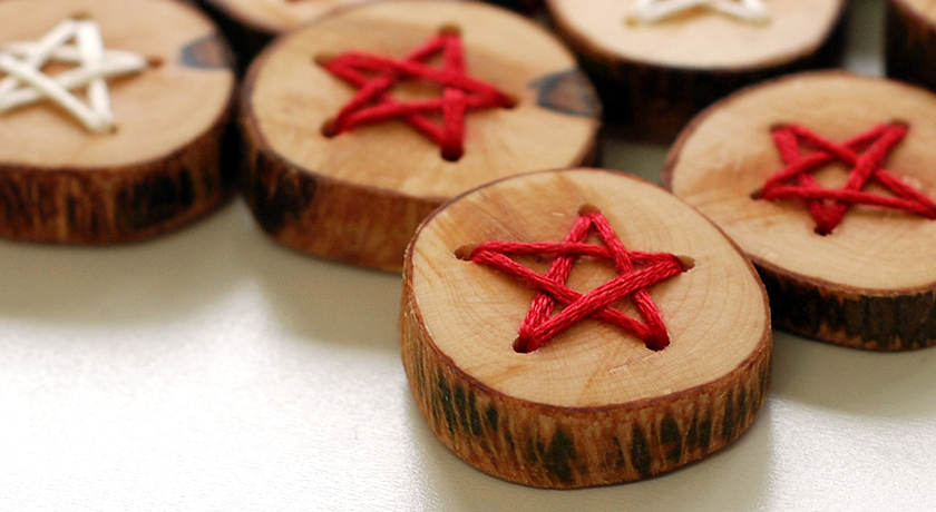 Closeup of star embroidered buttons