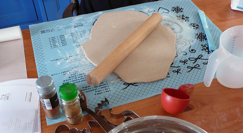 Rolling out salt dough with rolling pin