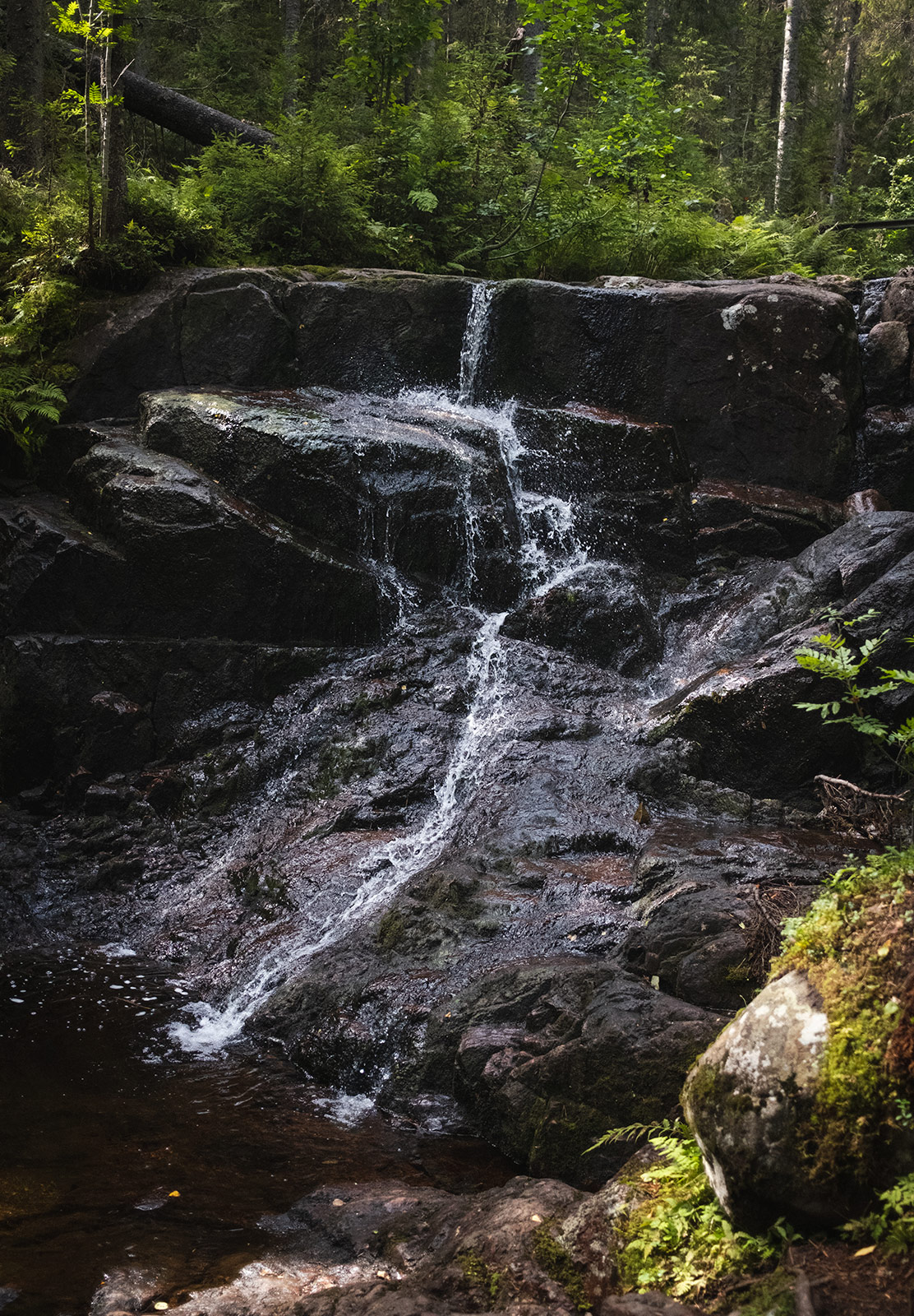 Water running down rocks