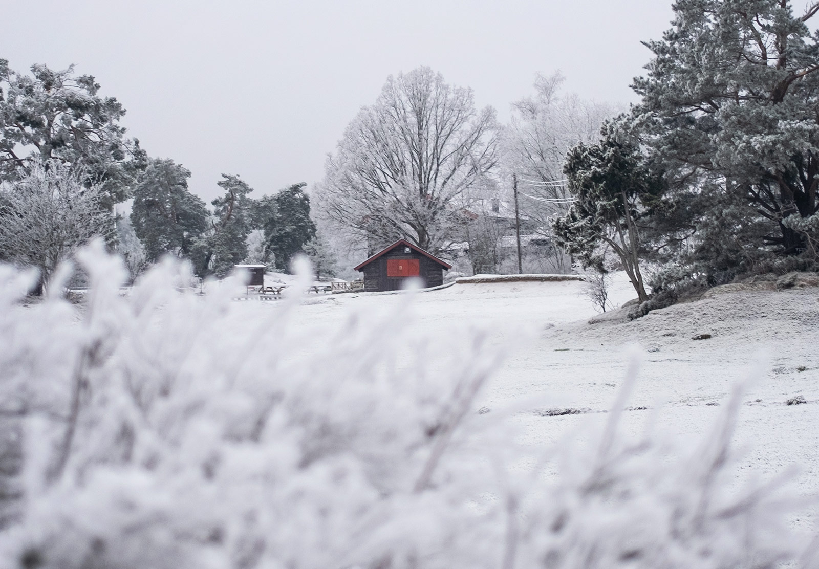 Small cabin in the snow