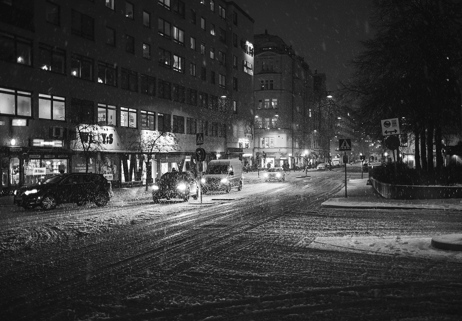 Cars driving in the snow