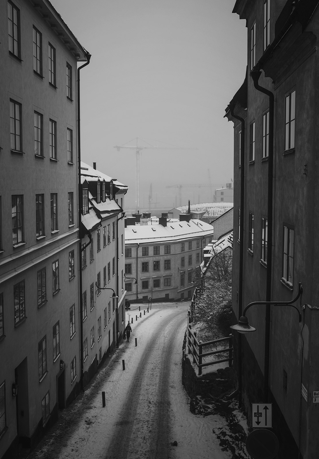 View down on street in the snow
